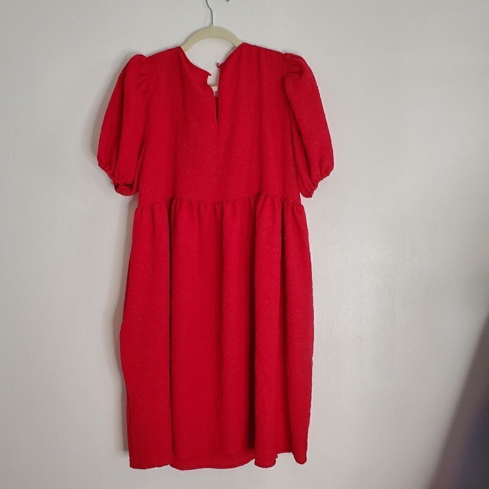 Scoop neck Puff Sleeves Red Dress Women Size M - Picture 4 of 13